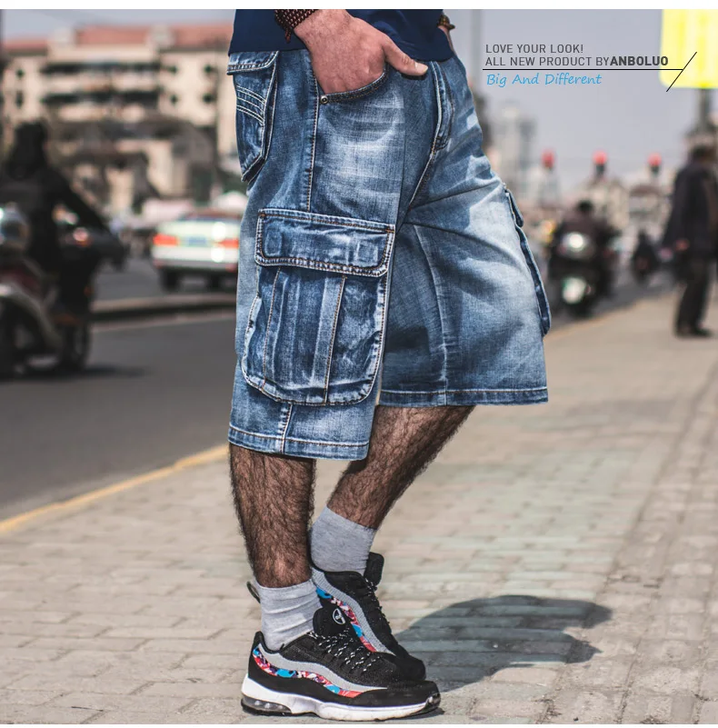 Летние мужские шорты хип-хоп свободные мульти-комбинезоны с карманами мужские джинсы большого размера