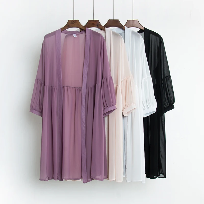 Кимоно Кардиган женский летний Кардиган Женская рубашка с длинным рукавом блуза прозрачная Blusas Mujer De Moda винтажная одежда в стиле бохо