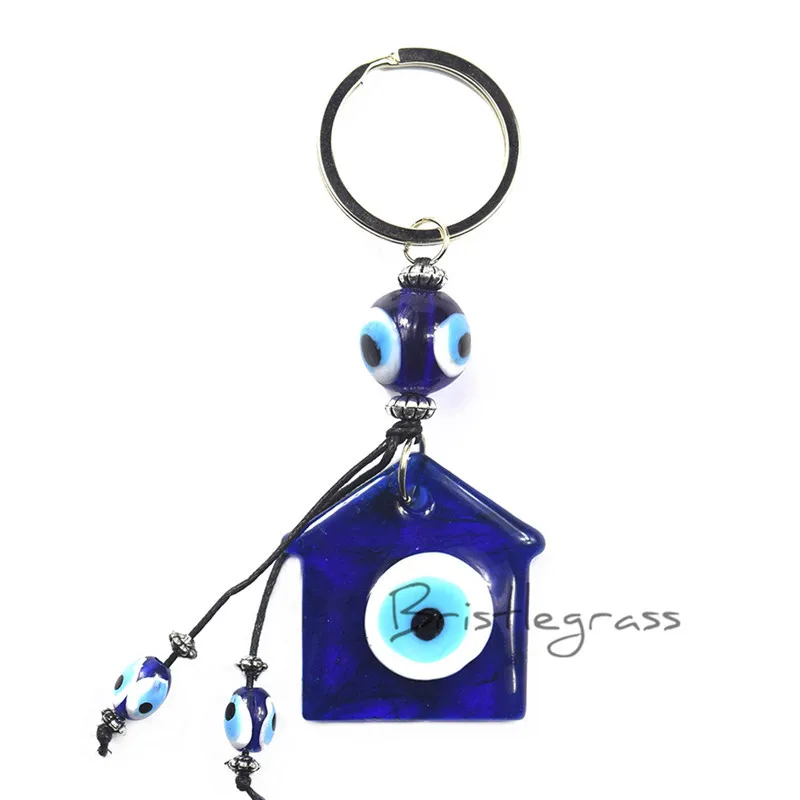 

BRISTLEGRASS Turkish Blue Evil Eye House Keychain Car Key Chain Ring Holder Amulet Lucky Charm Pendants Blessing Protection Gift
