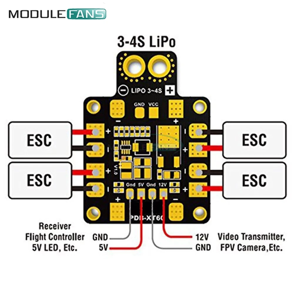PDB XT60 avec BEC 5V/12V pour Drone FPV RC 4 Couches 2oz Cuivre