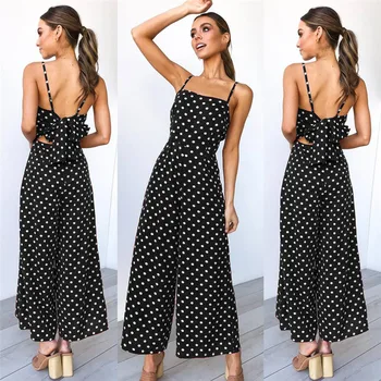 

Summer Retro Polka Dots Jumpsuits Women Sexy Summer Party Sleeveless Jumpsuit Romper Top Outfits Fashion Wide Leg Jumpsuits
