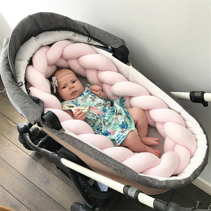 2M Length Baby Bed Bumper 4 Braids Baby Bed Decor Pure Weaving Plush Knot Crib Bumper Protector Infant Room Decor