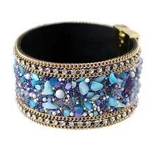 VINNOR New Fashion Jewelry Woman Bangle Bracelet,Magnetic clasp High-grade Leather Crystal Stones Accessories