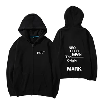 

Kpop nct 127 neo city japan member name printing fleece/thin sweatshirt unisex black zipper nct hoodie jacket loose