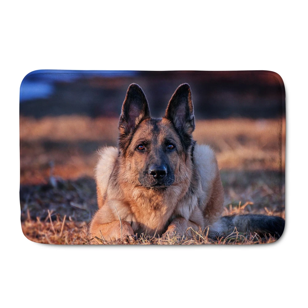 

Unique Entrance Home Doormats German Shepherd Printed Flannel Bathroom Anti-slip Carpet Outdoor Kitchen Floor Door Mats Rugs