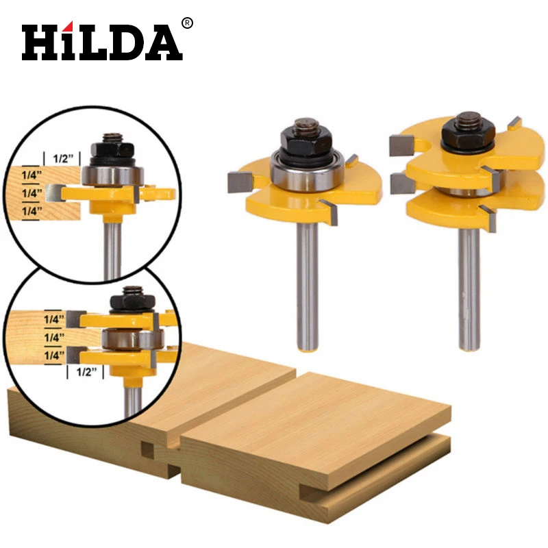Хильда 1 компл.. Язык и паз фреза Набор 3/4 "запас 1/4" хвостовик 3 зубы Т-образная древесная фреза напольное покрытие деревянные рабочие