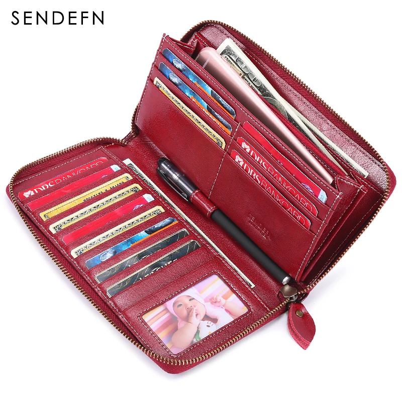 

SENDEFN Brand Women' Wallet Ladies Luxury Fashion Leather Purse 2018 Long Wallets Soild Female Clutch Zipper Bag Card Holder