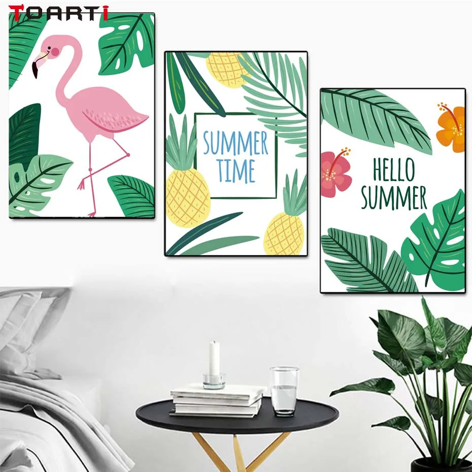 Hello Summer Pink Flamigo Pineapple Nordic Poster&Print Wall Art Picture For Bedroom Canvas Painting Art Mural Modern Home Decor (1)