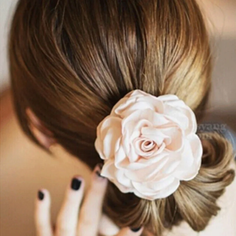 

1PC Women Big Rose Elastic Hair Band Fabric Flower Rubber Rope Ponytail Holder Scrunchie Accessories Elegant Floral Headwear