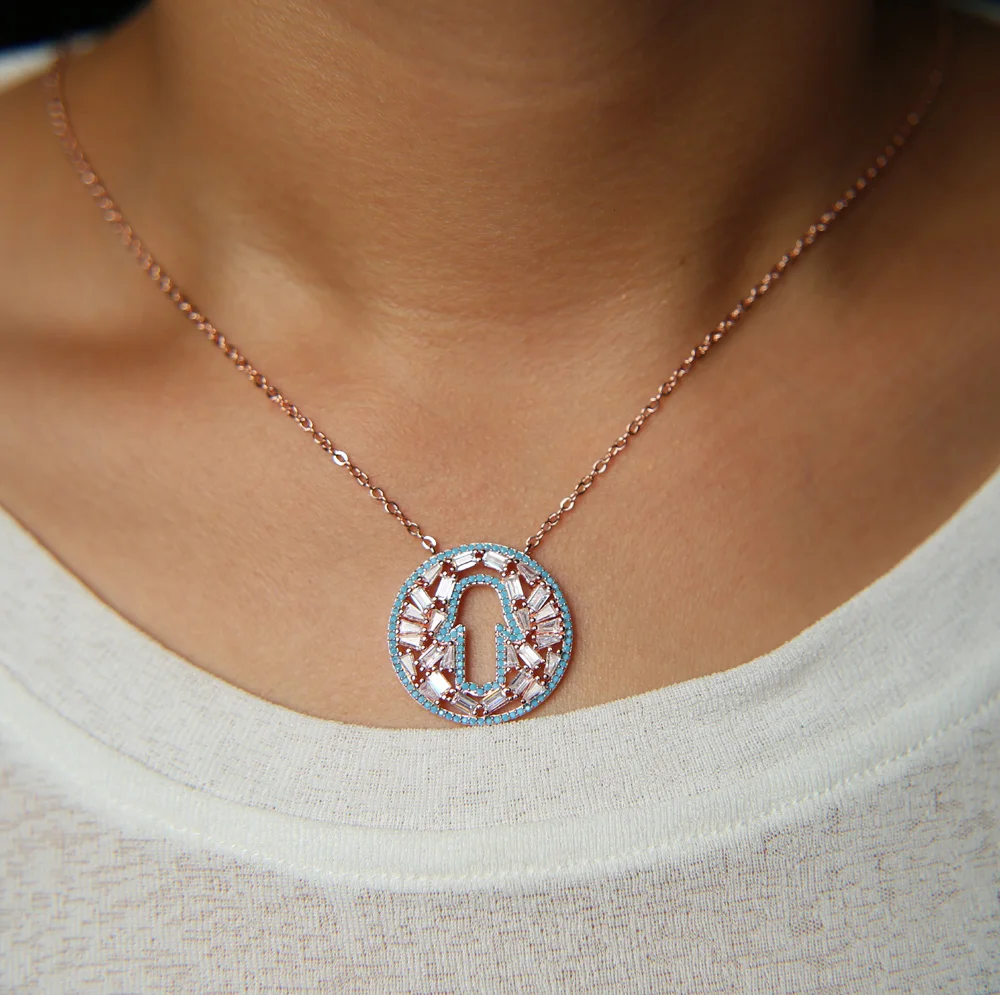 

hamsa hand Design baguatte and Round Cut CZ Zirconia rose Gold Color Necklaces & Pendant Jewelry for Women Bijoux Female