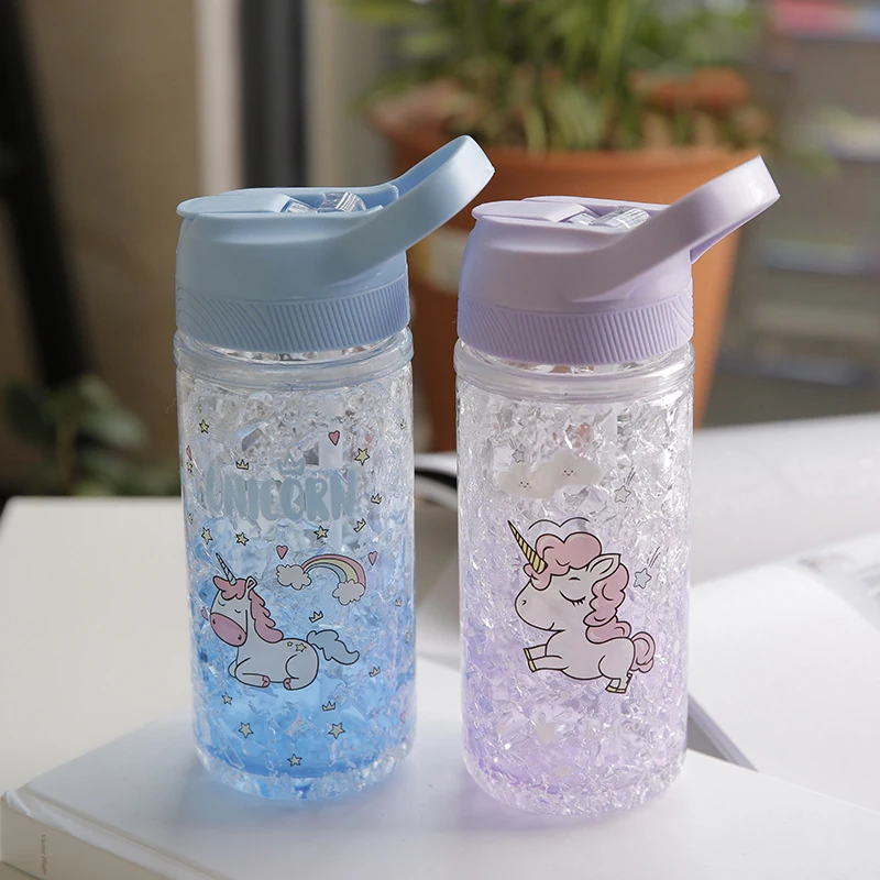 

Creative Fashion Yogurt House Plastic Water Bottle With Straw Cartoon Duck Double Wall Summer Broken Crushed Ice Water Bottles