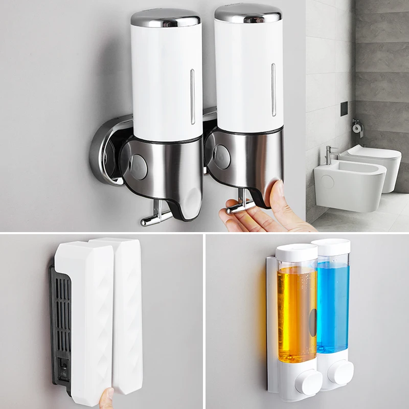 Liquid Soap Dispenser Wall Mounted 500ml Shower Gel Shampoo Dispenser Detergent Triple Hand Hotel Mall Kitchen Hand Soap Bottle