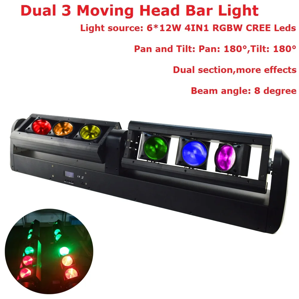 

Newest 90W LED Moving Head Strip Bar Light Hi-Quality 6X12W RGBW 4IN1 CREE Leds Beam Moving Head Lights 90-240V 8 Degree Beam