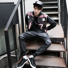 Новые мужская одежда зимний свободного покроя Большой размер шнуровкой панк брюки кожаные штаны певица костюмы