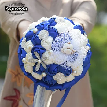 

Kyunovia Coast Style Blue Bride Bouquet Pearl Conch Silk Roses Romantic Ocean feel Wedding Flowers Bridal Wedding Bouquet FE26