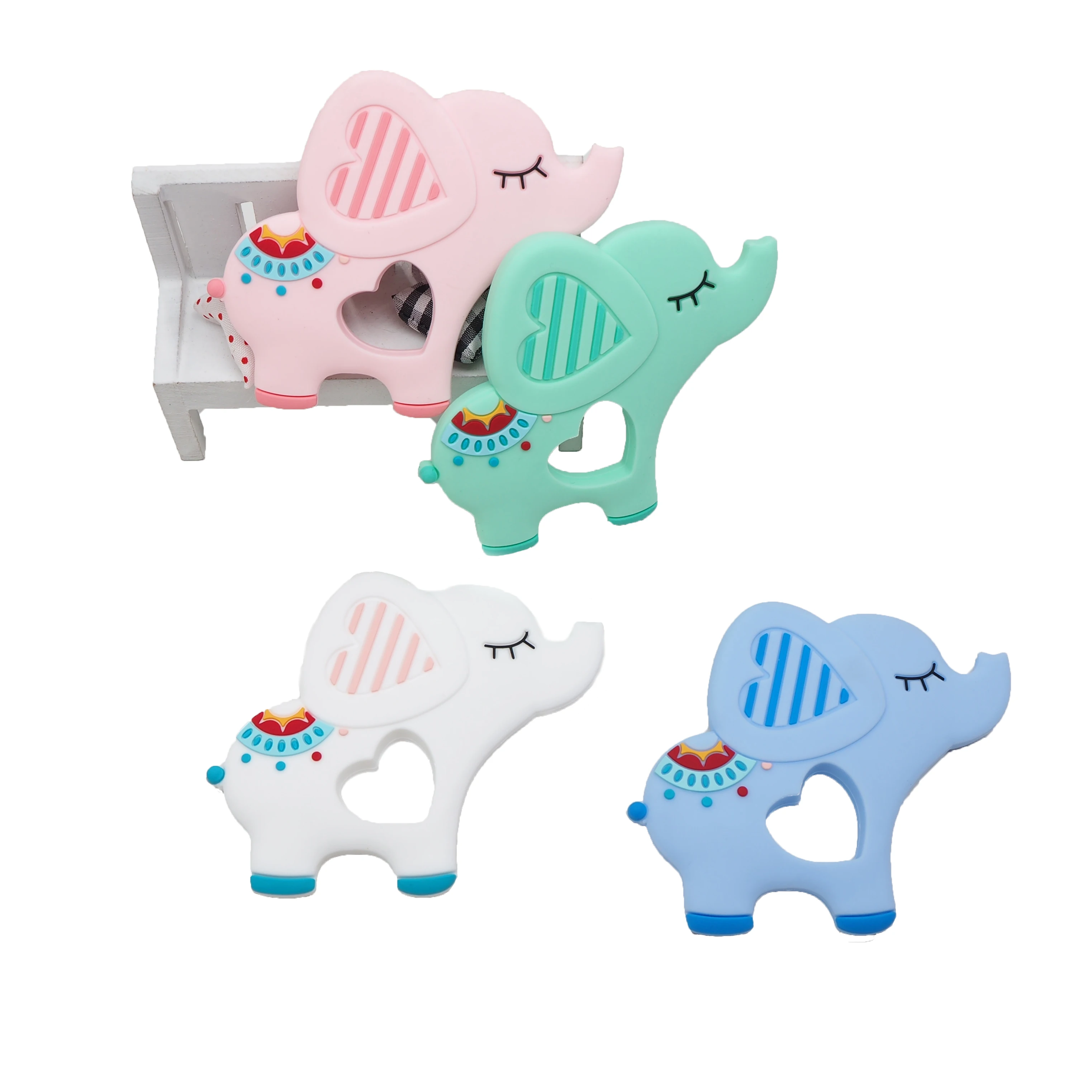 

Chengkai 10PCS Silicone Elephant Teether DIY Baby Shower Pacifier Dummy Pendant Nursing Jewelry Sensory Animal Toy BPA Free