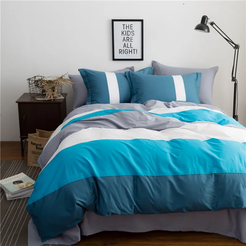 

Low-Key Modern Style Blue-Gray White Stripe Pattern Simple 3/4 Pcs Bedding Set Bedclothes Bed Linens Duvet Cover Set Bed Sheet