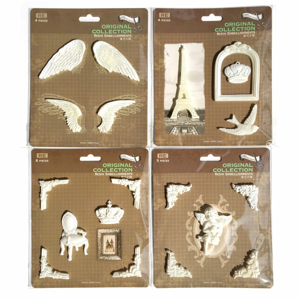 

(4 sets /lot) mix designs (birds,wing,frame,corner,angel) white resin shape scrapbooking embellishments