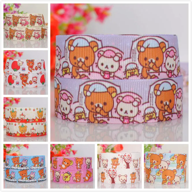 

50% sales 5/10/20 yards 22/25mm cartoon brown bear ribbon printed grosgrain ribbon random delivery