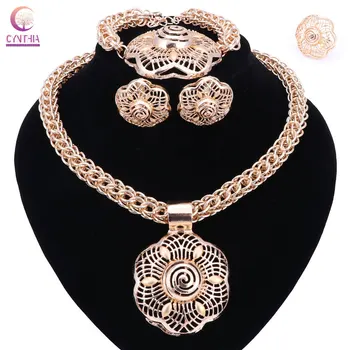 

Hot Sale dubai gold color jewelry sets women wedding fashion jewery sets women necklace jewelry sets