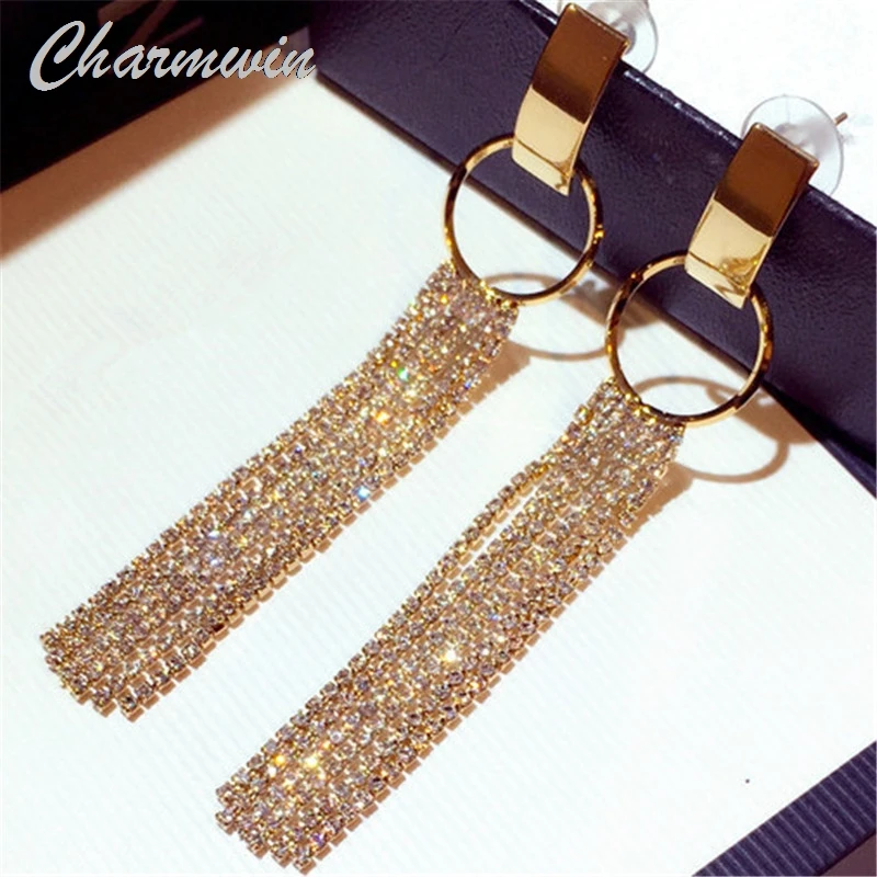 Женские длинные серьги Charmwin массивные с металлическими кисточками украшенные