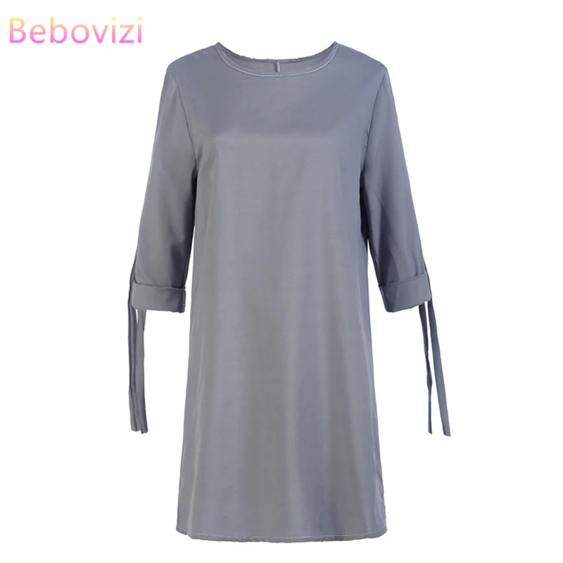 

Bebovizi Women New 2019 Summer Fashion Straight Elegant Sexy Dress Casual Office Plus Size Solid Gray O-Neck Vintage Dresses