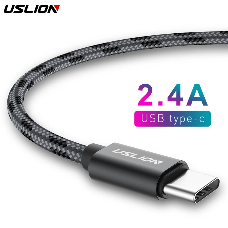 

USLION Mobile Phone Cable Type C Quick Charger 5V 2.4A Type- C Fast Charging For Samsung Galaxy S9 S8 Xiaomi mi 5S Nylon Braided