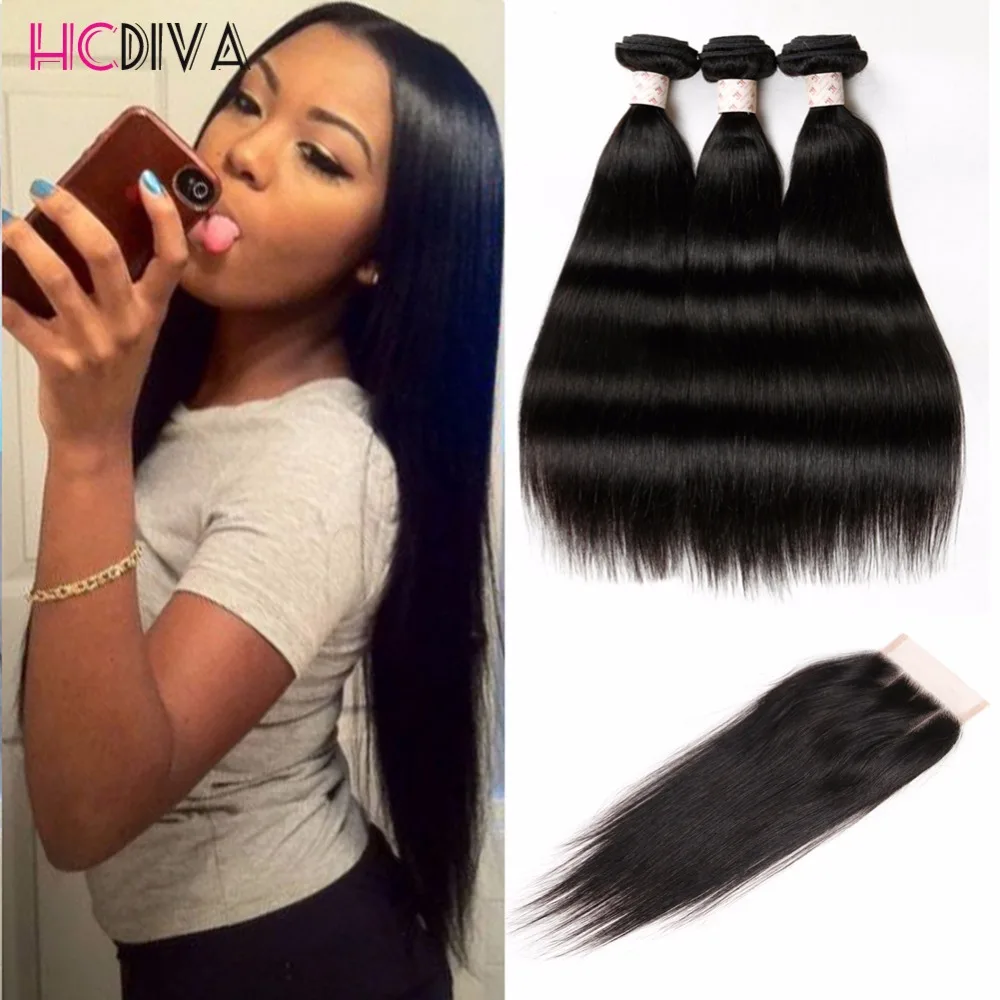 4 Bundles Malaysian Straight Hair With Closure Hair With Closure And Bundles Cheap Human Hair With Closure Piece