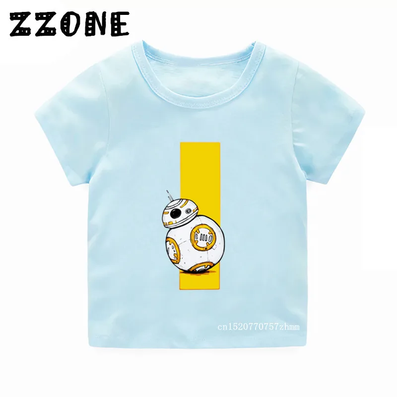 Детские Забавные футболки с BB-8 принтом детские летние футболки «Звездные войны» для мальчиков и девочек, повседневные топы, одежда для малышей 5163D