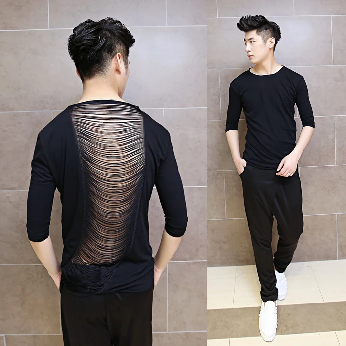 

Summer sexy t shirt men Half sleeve Slim fit Black color Hollow out Goth punk top
