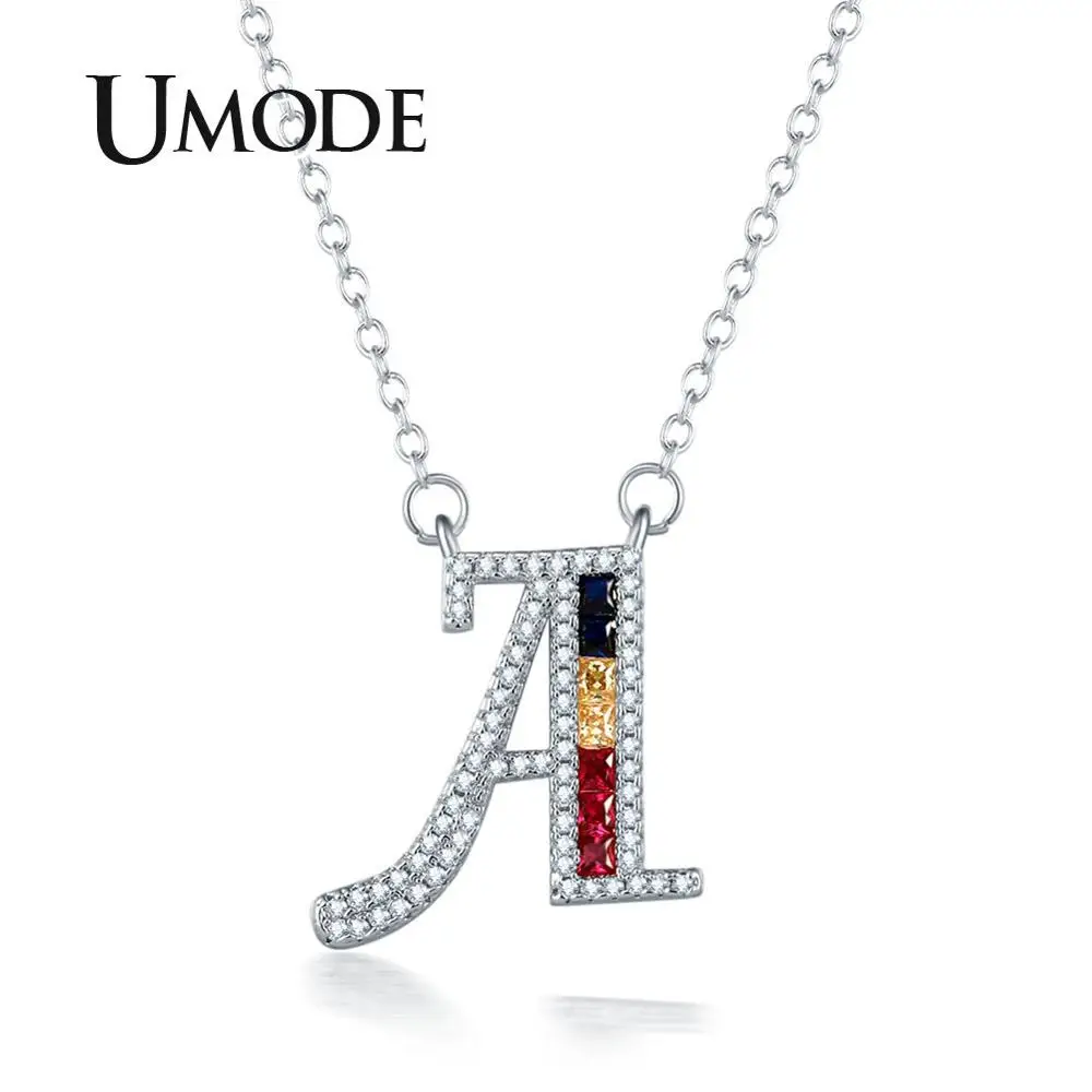 

UMODE New Fashionable Micro Pave Rainbow CZ Cubic Zirconia A-Z Initials Letter Pendant Necklaces For Women Jewelry UN0363A
