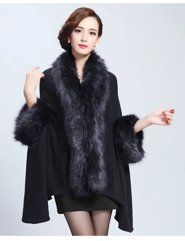 Европейский Стиль Модное зимнее женское пальто из искусственного меха пончо накидка верхняя одежда Feminino Casaquinho кардиган шаль плащ 5 цветов