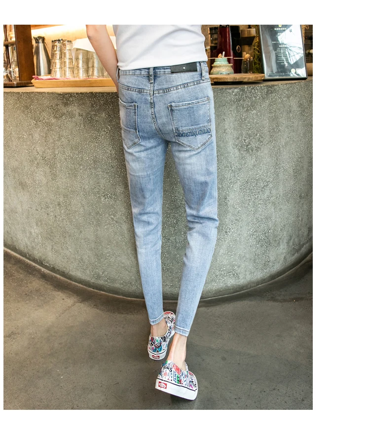 2019 корейская версия тенденции мужской slim Красивый луч ноги стрейч Штаны мужские повседневные тонкие ноги джинсы
