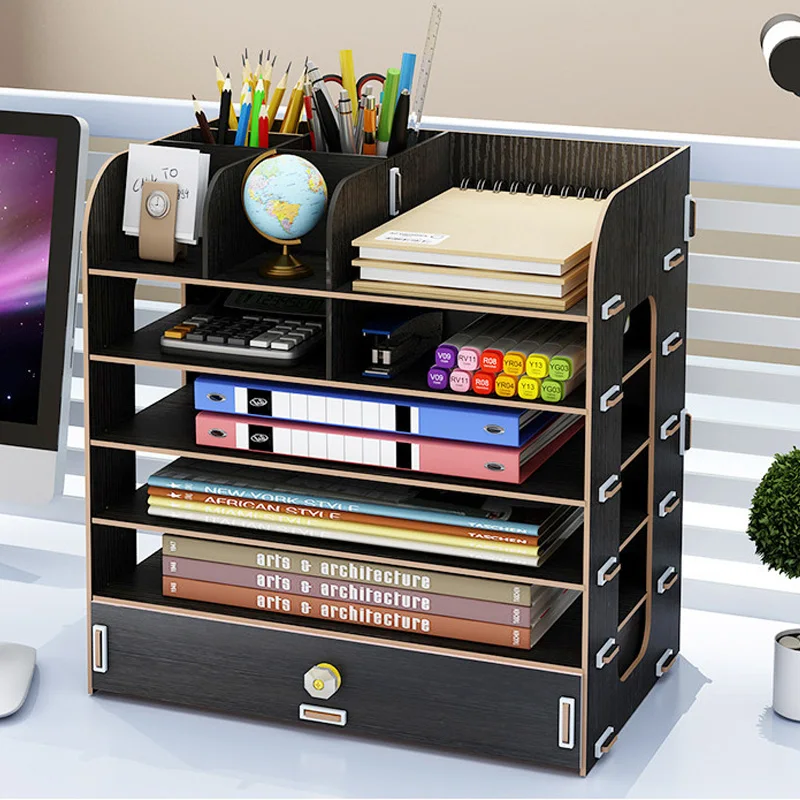 

Office storage box desktop file storage A4 information wooden drawer shelf storage shelf office supplies