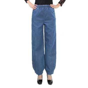 

2017 New Spring Autumn Womens denim bloomers Women Plus Size 5XL Jeans Pants High elastic waist trousers 092801