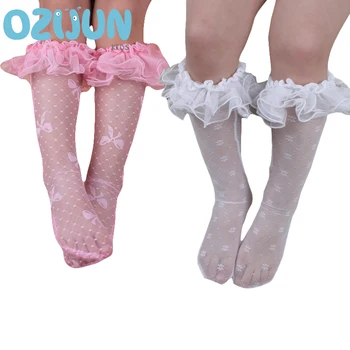 

Children Girls Summer Mesh Yarn Socks Princess Large Lace Mid-calf Length Socks Prevent Mosquito Kids Socks Leg Warmers No Heel