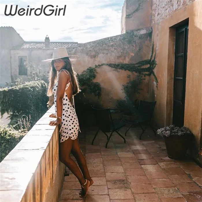 Weirdgirl, женское летнее облегающее сексуальное платье, в горошек, с лямкой через шею, без рукавов, облегающее платье, модное, повседневное, тонкое, с открытой спиной, Клубные, вечерние