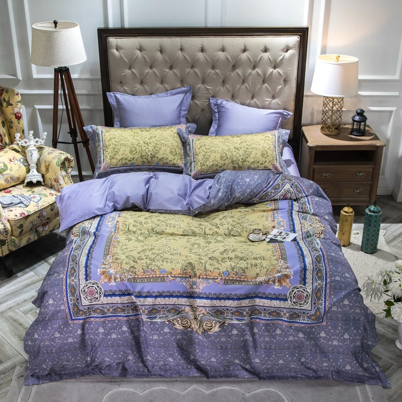 Waliicorners 60S Egyptian Cotton Royal Luxury Bedding set King Queen Size boho Bed set Duvet Cover Bedsheet set parrure de lit 50 5