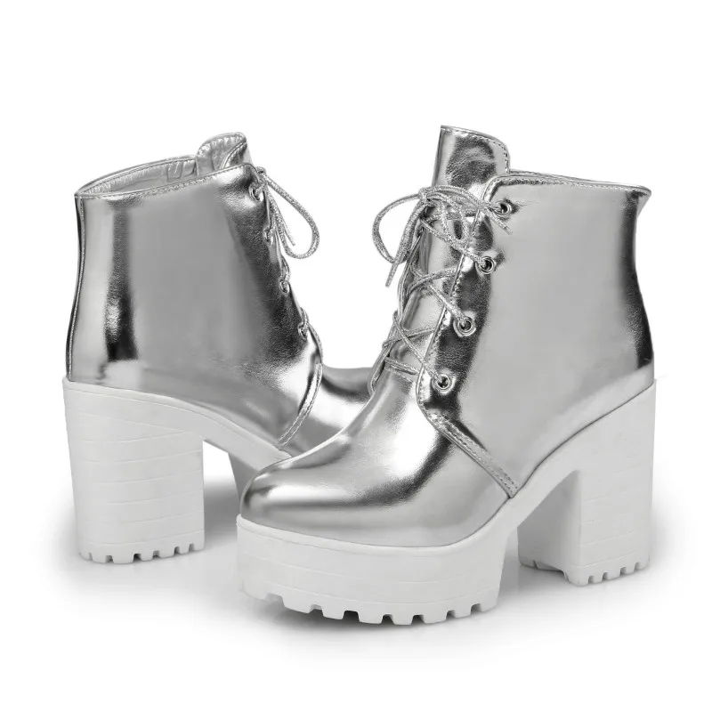 

New large-size women's shoes front tie with waterproof platform short boots with thick heels women's boots