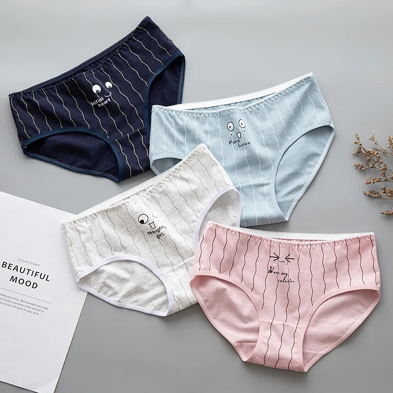 

4pcs/lot Women Panties Sexy Cotton Underwear Girls Cute Printed Intimate Plus Size Briefs Lady Breathable Underpants