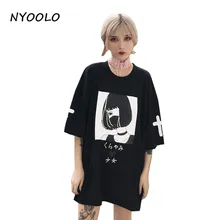 NYOOLO Harajuku стиль Аватар крест буквы печать футболка летняя футболка с круглым вырезом короткий рукав Футболка женская одежда топы