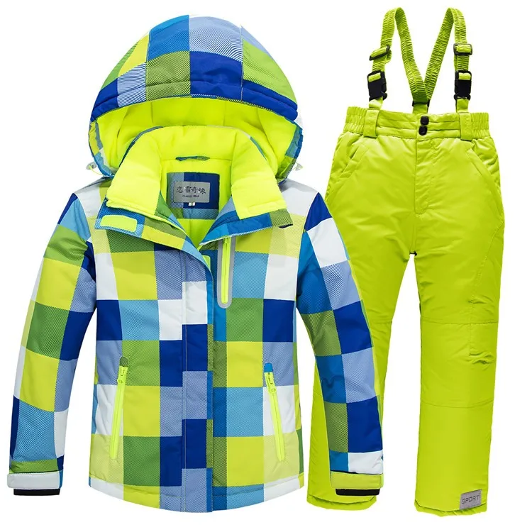 30 детская зимняя одежда лыжный костюм, водонепроницаемый ветрозащитный Теплый костюм зимняя Лыжная куртка+ комбинезон для мальчиков и девочек