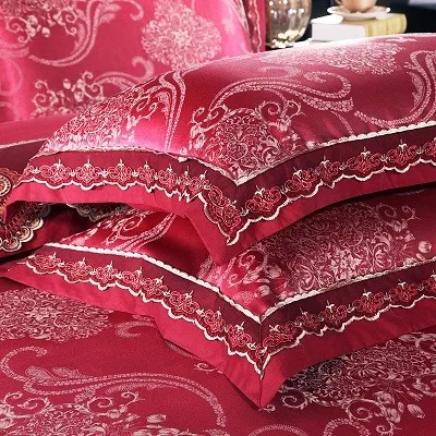 White Silver Color Jacquard Luxury Bedding sets 4/6 Pcs Queen/King size lace cotton Stain Bed set Bed linen Duvet cover pillow 53