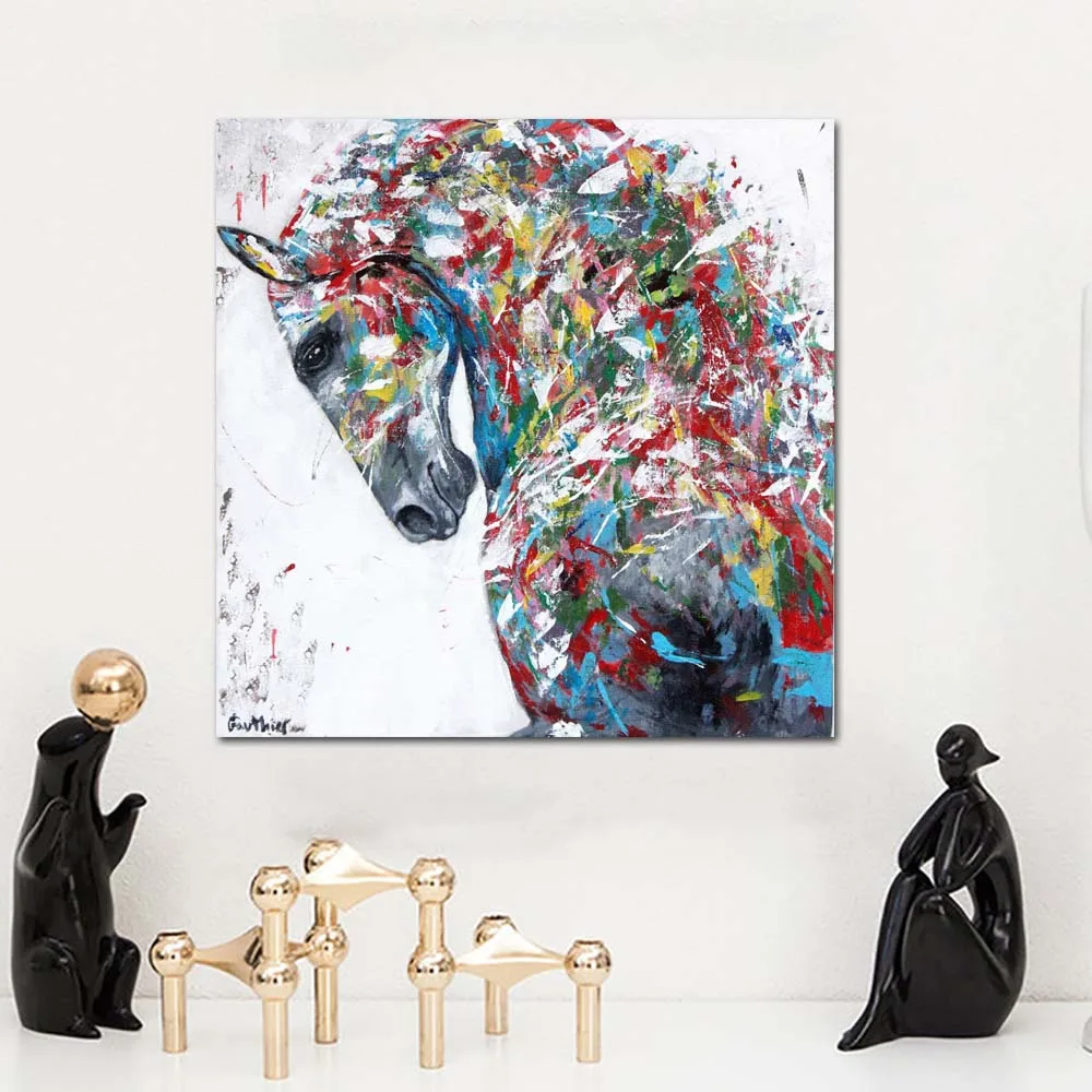 Самоотверженные граффити искусство лошадь картины красочные голова лошади картины для гостиной стены Искусство животных декоративные принты без рамки - Цвет: horse color