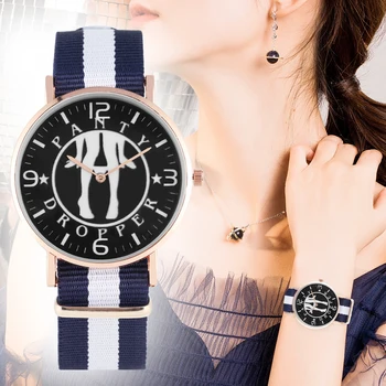 

Luxury Panty Dropper Pattern Dial with White Arabic Numerals Watch for Women Fashion Quartz Analog Nylon Band Wristwatch Gift