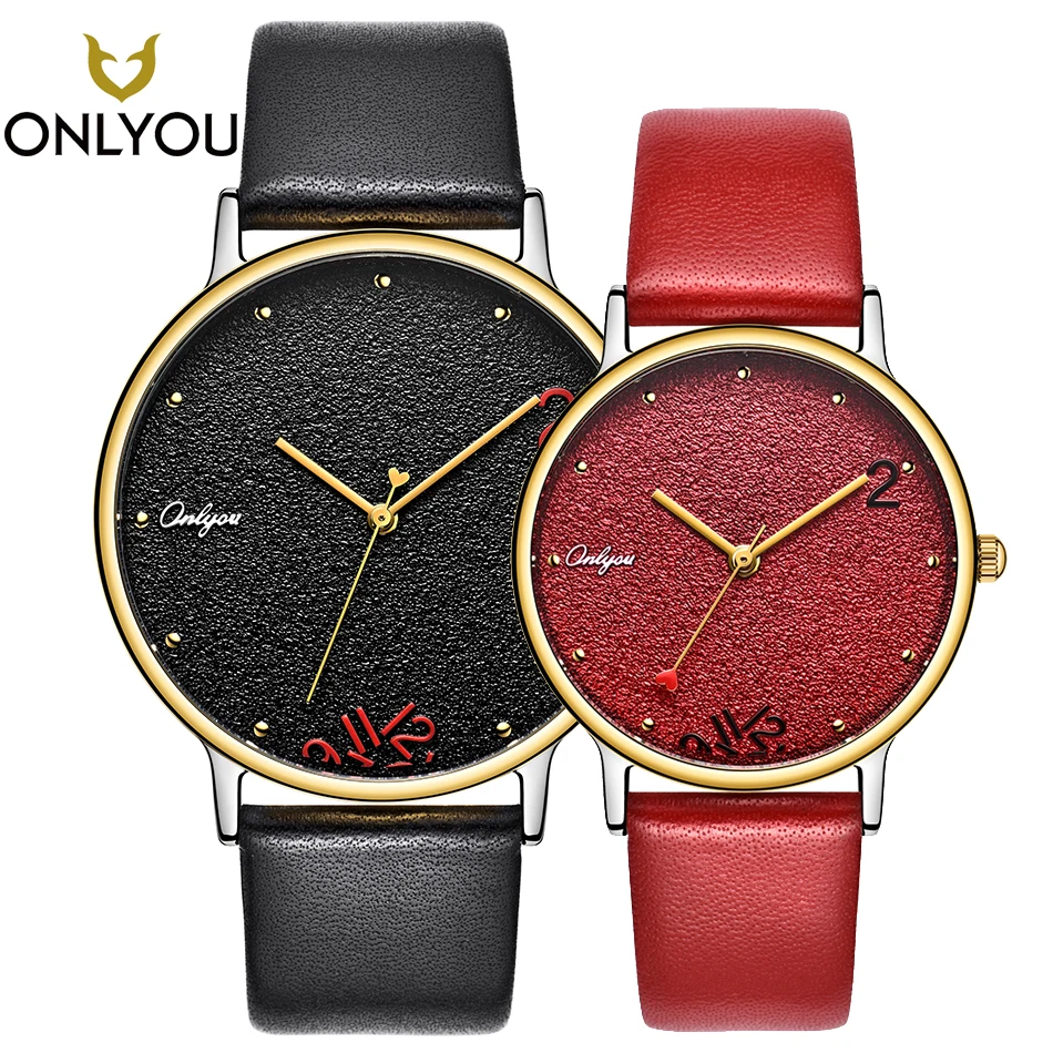

ONLYOU Lover Watches Couple Stylish Leather Strap Quartz Wristwatch Valentine's Day Gift Anniversary Women Fashion Clock Men