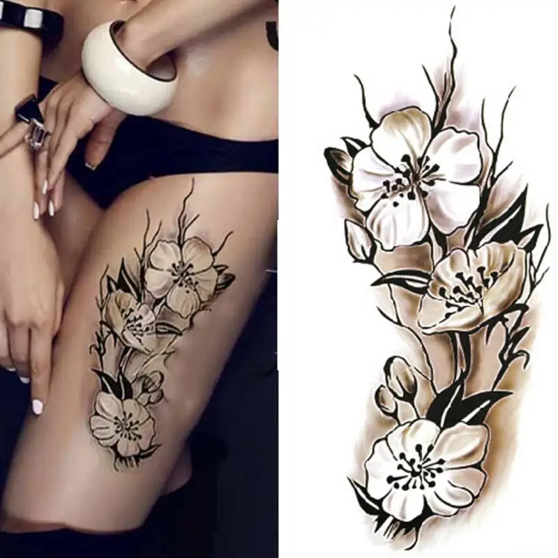 9*18,5 см боди-арт тату Цветок Сексуальная Женская временная татуировка цветок сливы водонепроницаемые наклейки татуировки DIY переводная картинка для татуировки