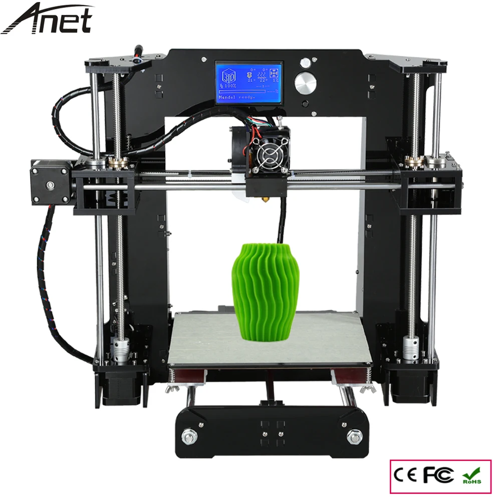  Desktop 3D Printer Unit High Precision Full Acrylic Anet A6 Reprap Prusa i3 DIY3D Printer Kit 8Rolls Filament 16GB SD Card  LCD 
