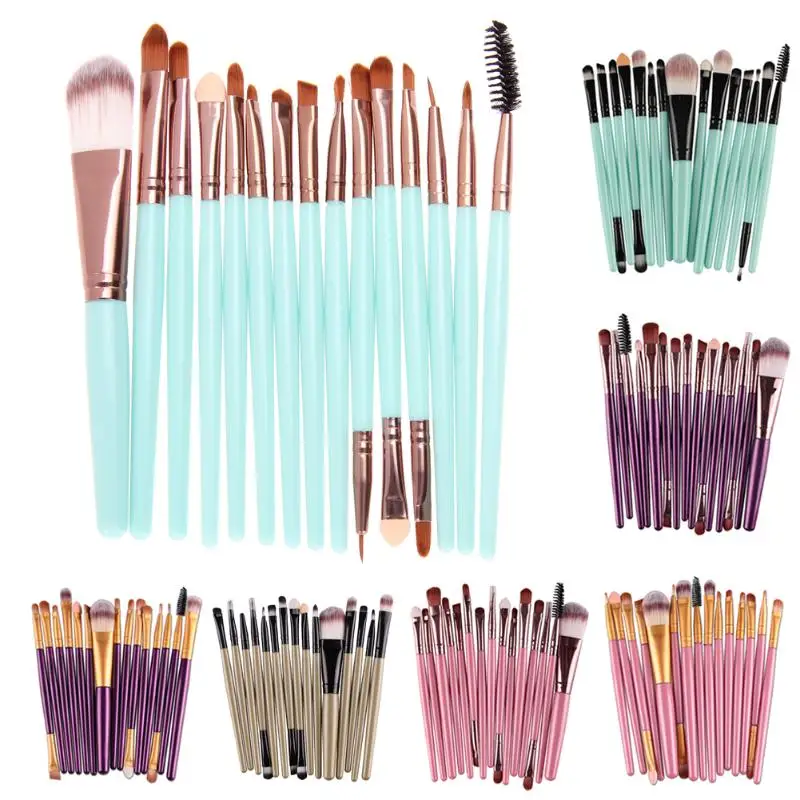MANNAGE 15Pcs 7 Colors 1 sets Complete Makeup Brushes Set Facial Powder Lip Eyeliner Brush Cosmetic Make up Beauty Tools | Красота и