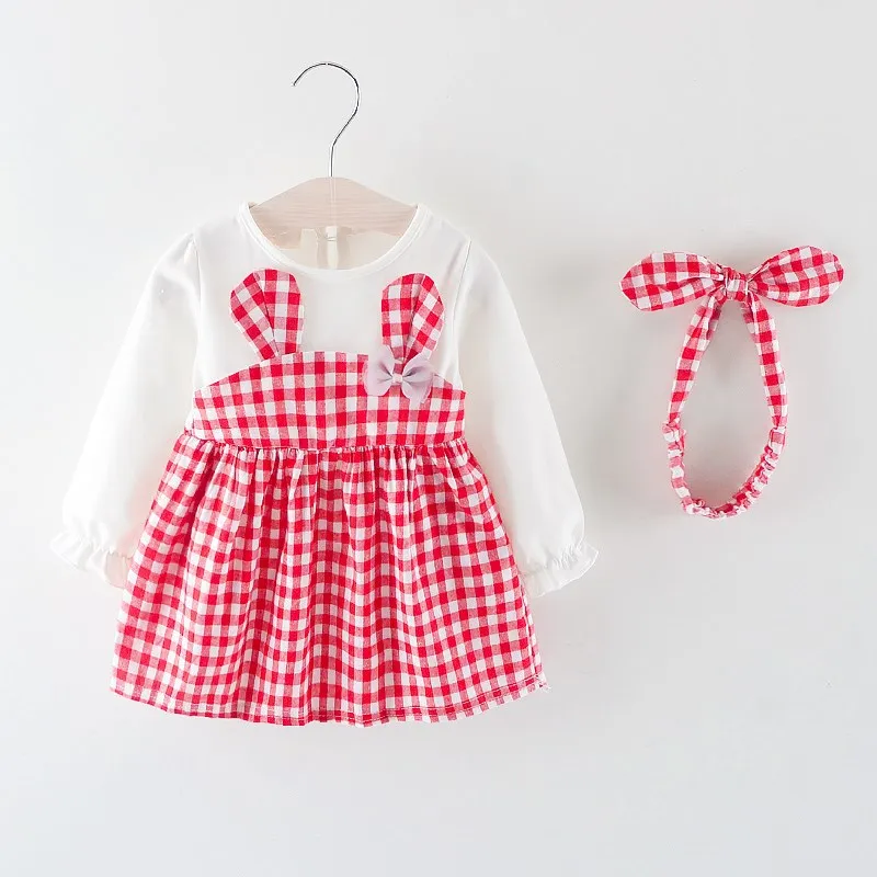 

spring Baby Girls Clothes +Headband 2pcs Toddler clothing Princess party Dress Korean style Bow Newborn Infant Dresses1 2 3year